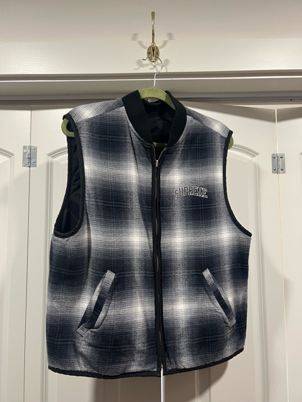 FW17 SUPREME Reversible Shadow Plaid Vest - Size Medium - GUC
